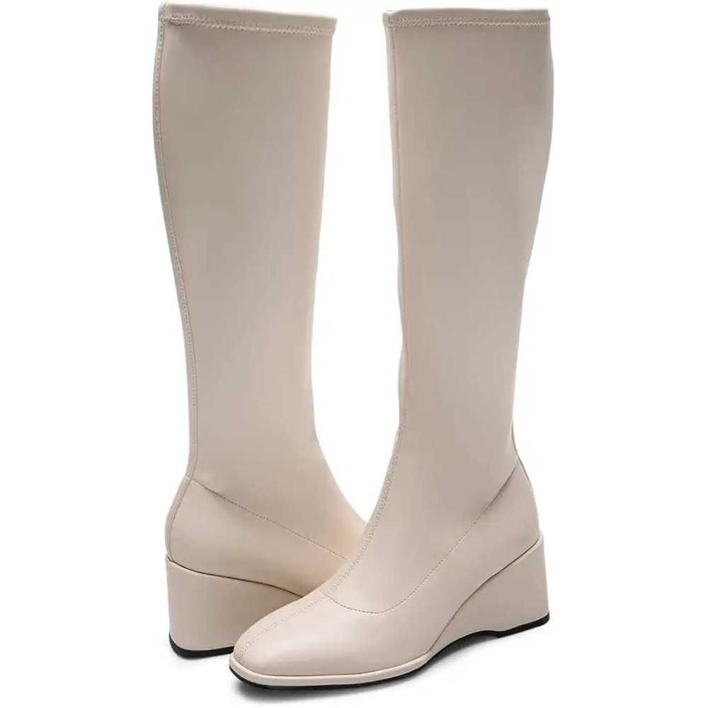 AEROSOLES Angela Stretch Faux Leather Tall Boots in Eggnog - Picture 6 of 10